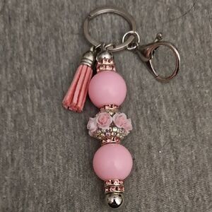 Chic Pink Beaded Keychain with Tassel